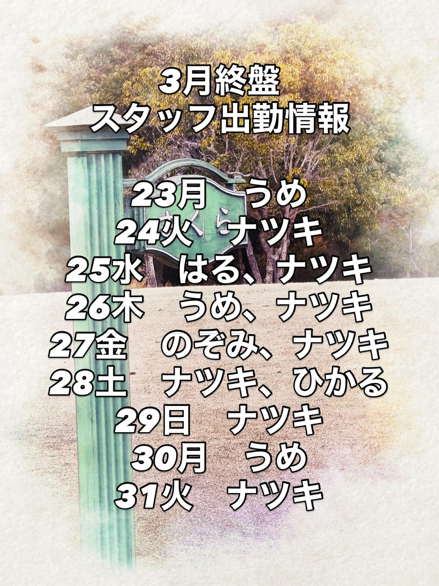 いよいよ、3月も終盤です！！